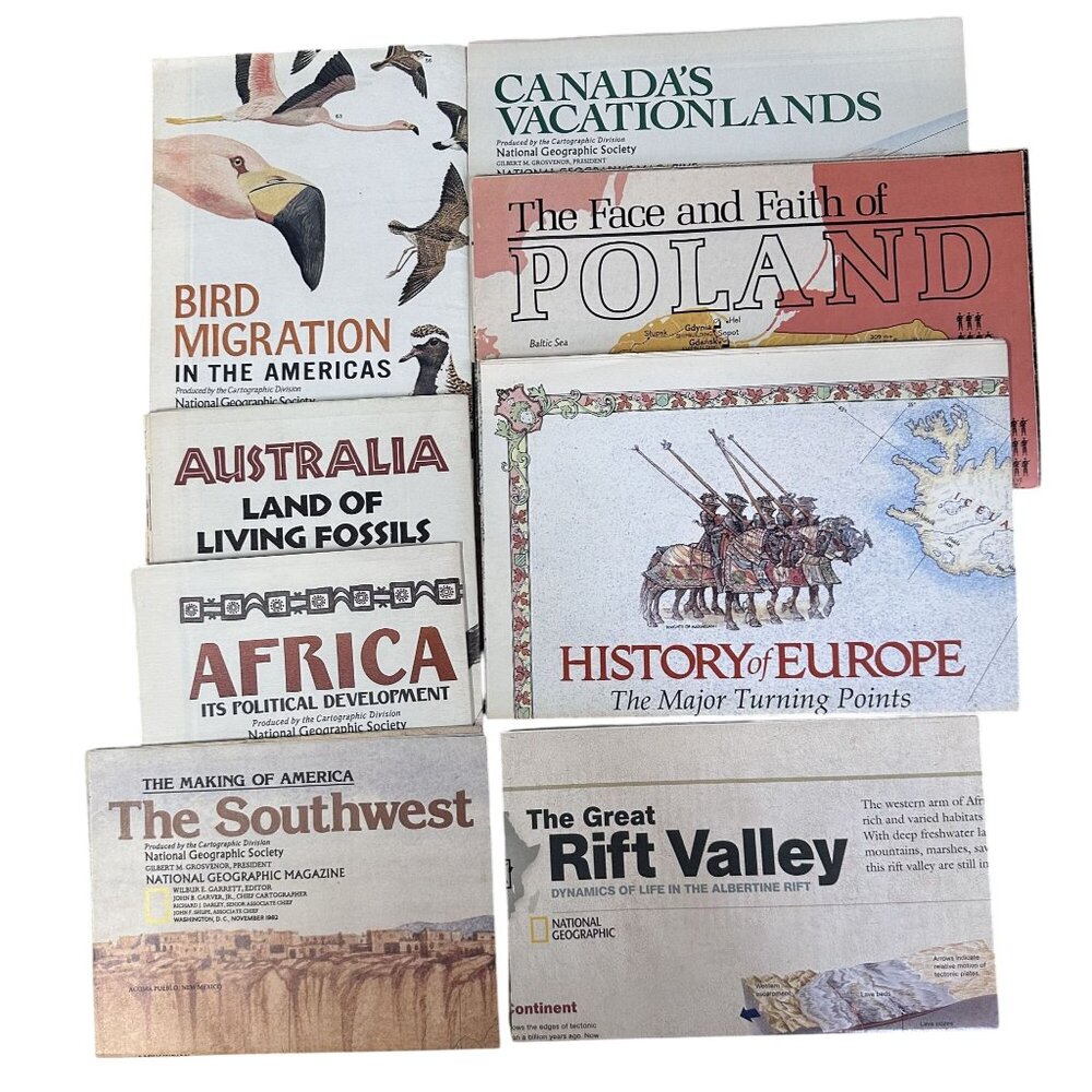 8 Assorted Vintage National Geographic Color Maps Various Countries